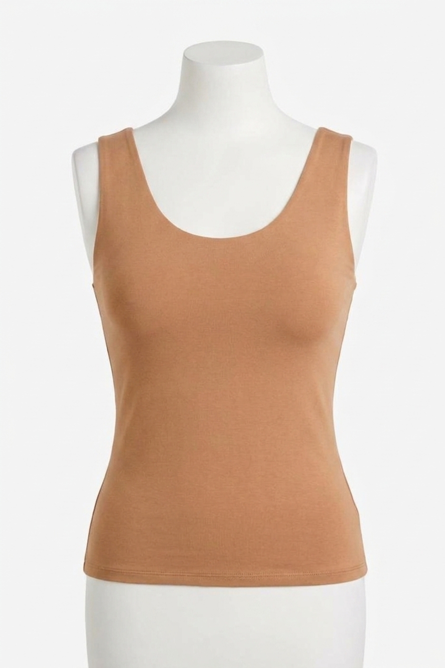 NEW BE COOL basic scoop neck tank - plus in toffee